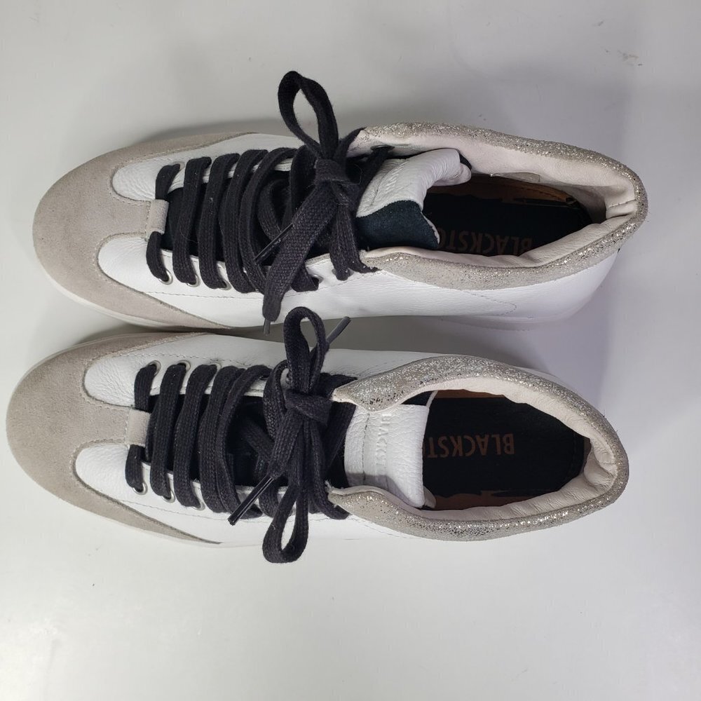 Blackstone RL89 Mid Top Sneaker Sz 40 9 White Logo Metallic Trim Bootie Shoes - Picture 2 of 9